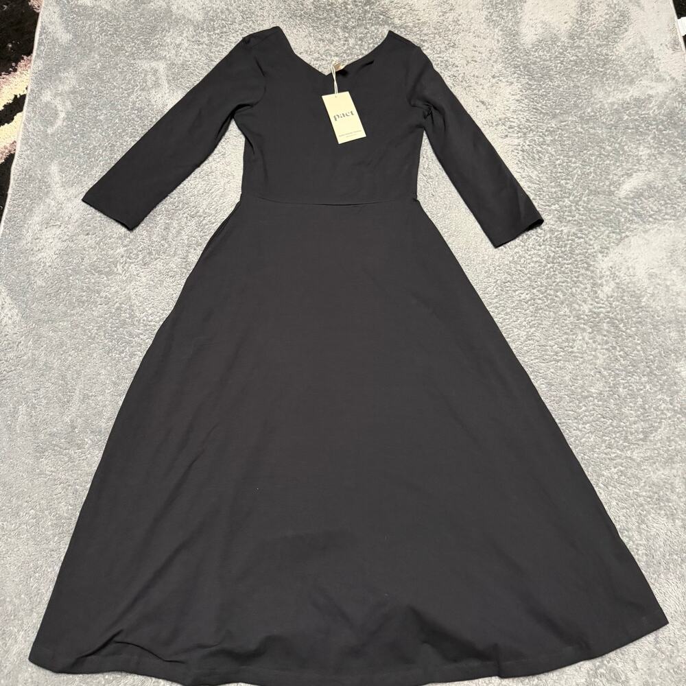 PACT Dress Womens XS Black Organic Cotton Maxi Long Sleeve